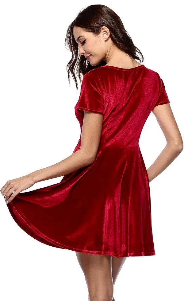 Wine Red Velvet Dress - Image 2