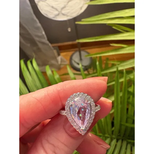 Boutique NEW Women's 3Ct Rhodium S925 Pear Halo‎ Teardrop Engagement Ring, Size 7 - Image 8