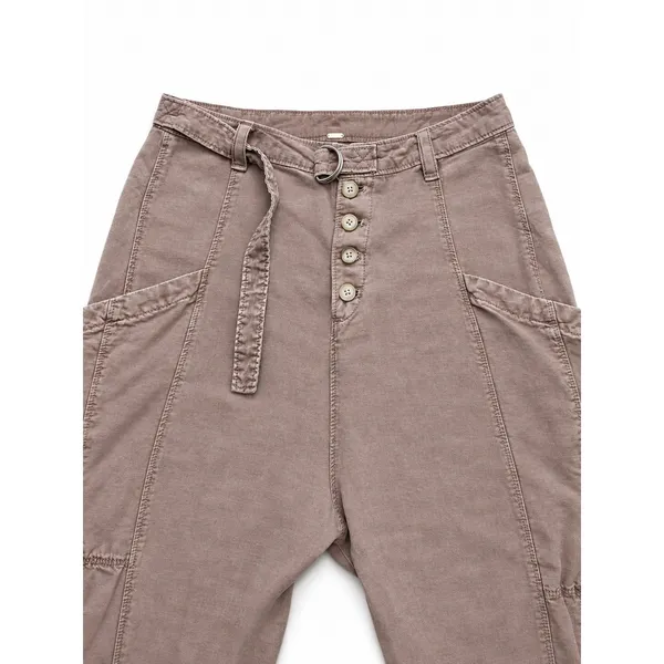 Free People High Rise Cargo Utility Pants Mauve Brown Lyocell Linen Size 2 - Image 3