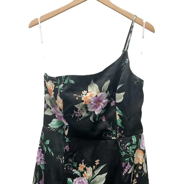 NWT Lulus Keepin' It Chic Black Floral Satin One-Shoulder Midi Dress Size Medium - Image 5