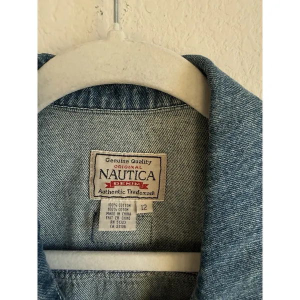 Vintage Nautica Denim Vest Raw Hem Women's Size 12 Biker‎ Collared Pockets 90s - Image 7