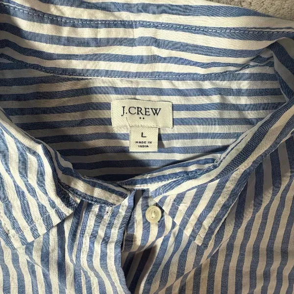 J.Crew Size L Blue White Striped Cotton Button Down Shirt Long Sleeve Officewear - Image 4