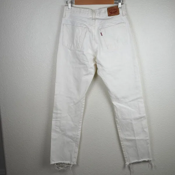 Levis 501 Distressed White High-Rise Jeans Size‎ W28 L30 Vintage Inspired - Image 6
