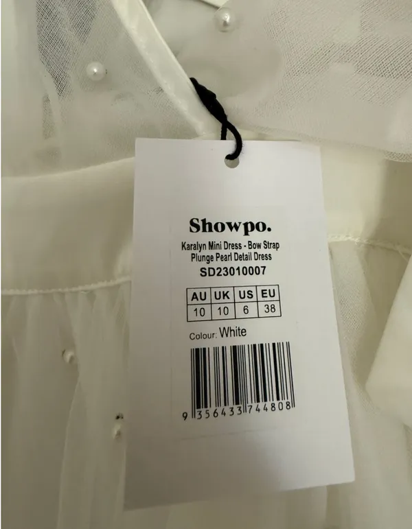 Showpo NWT Karalyn mini dress- bow strap plunge pearl detail size 6 - Image 6