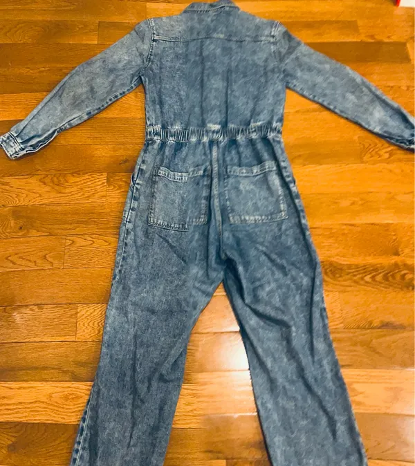 H&M Retro 80s Vibe Acid Wash Long Sleeve EDGE Denim Boiler Jumpsuit/Coveralls 4 - Image 13