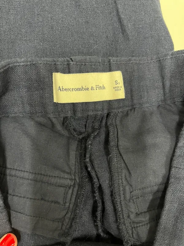 Abercrombie & Fitch Linen Blend Navy Wide-Leg Cargo Pants size Small - Image 5