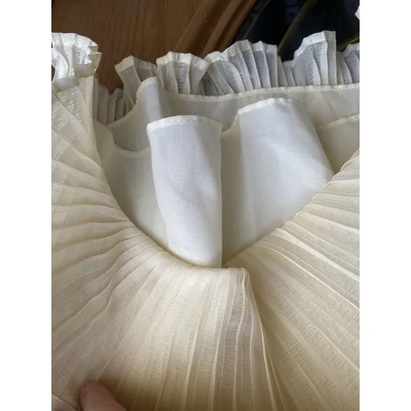 Topshop Boho Feminine Fairy Romantic Cream Pastel Pleated Sheer Neckline Blouse Size 8 - Image 12