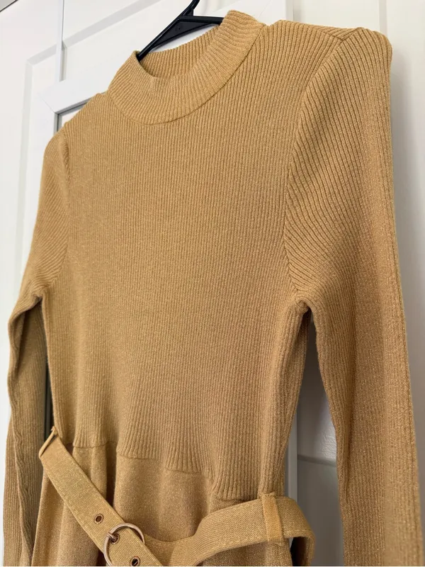 Free People French Girl Mini Dress Gold Shimmer Size Medium - Image 3