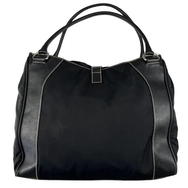 Prada Leather/Nylon Buckled Satchel Tote Bag - Image 2