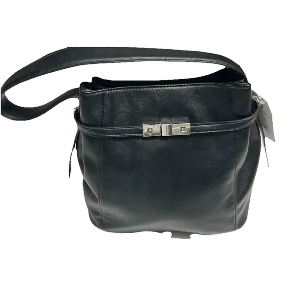 Time & Tru Dalton Shoulder Bag Black Faux Leather Purse Silver Belt Hardware NWT - Image 11
