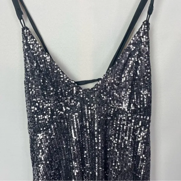 Free People Gunmetal Gray Gold Rush Mini Sequin Dress M‎ - Image 5