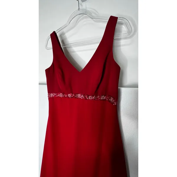 1990s Y2K Michaelangelo Red Beaded Chiffon Evening Gown size 8 - Image 4