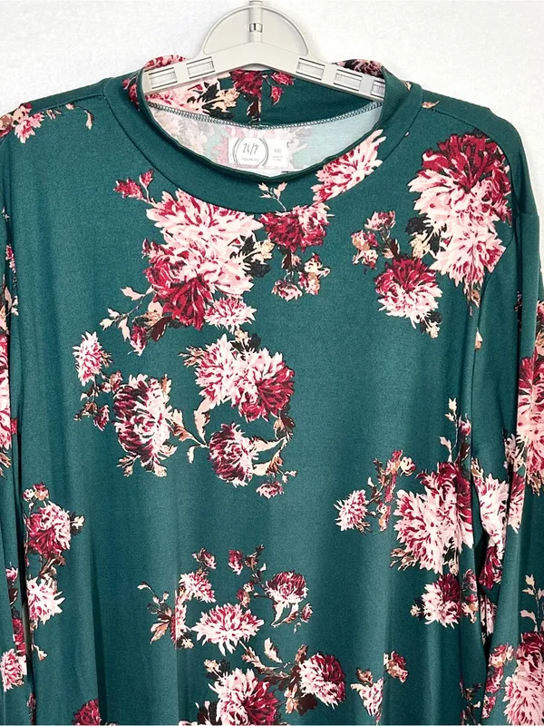 Maurices Mock Neck Dress XXL Green Floral Knit Pockets Long Sleeve Stretchy New - Image 2