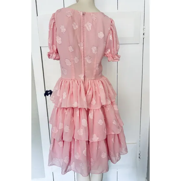 Vintage Womens Dance Dress Prairie Western Cottagecore Bubblegum Pink Ruffles - Image 2