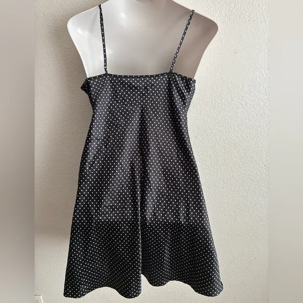 Vintage Y2K Sexy Satin Dotted Black & White Gown Baby Doll Slit Dress L - Image 4