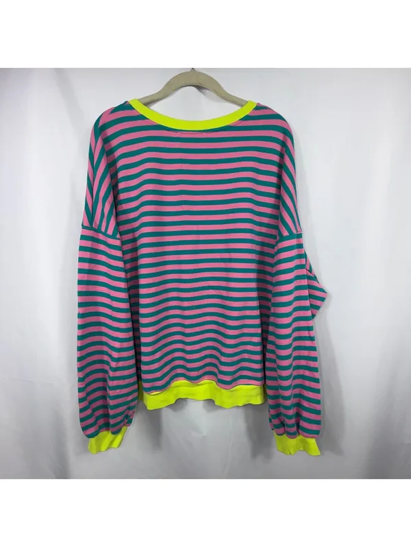 UEU 2XL Pink Teal Striped Oversized Sweatshirt - Image 6