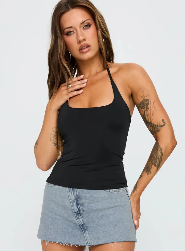 Princess Polly Ezekiel Nylon Top Black - Image 2