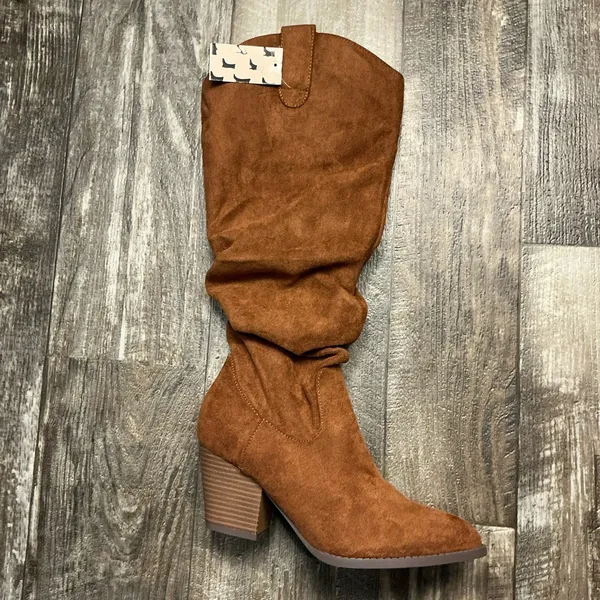 Women's Slouchy Mid-Calf Tan Faux Suede Boot Size 7 - Image 12