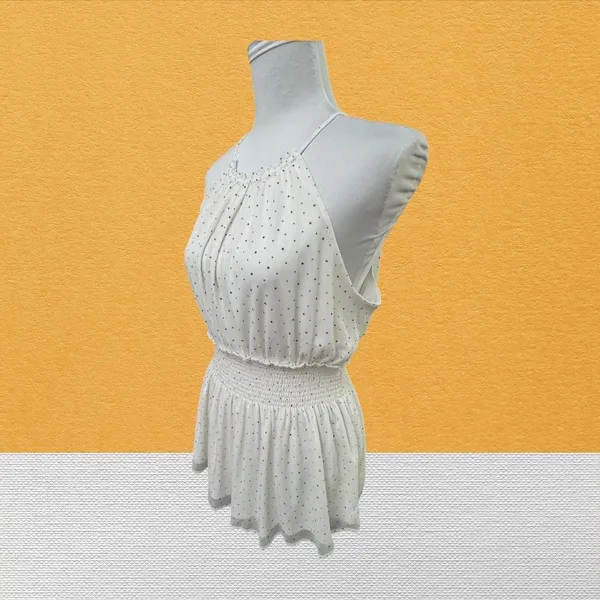 Express Top Sz M NWT Ivory Polka Dots Halter Smocked Sleeveless Peplum Lined - Image 2