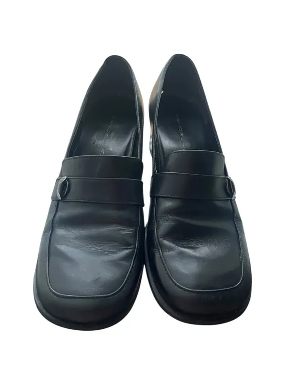 Vintage 90s Bandolino Black Leather Block Heel Wide Square Toe Loafers 8.5 - Image 5