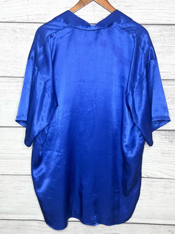 Vintage Victoria's Secret Gold Label Royal Blue Satin Button-Up Nightgown Small - Image 10