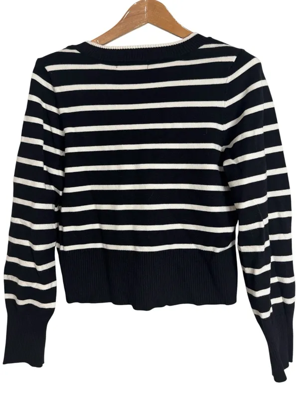 Marled Reunited Clothing Black & Cream Striped V-Neck Cropped Plush Sweater sz M - Image 2