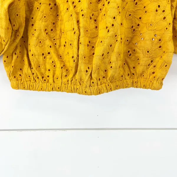 Billabong Womens S Summer Girl Crop Top Sunkissed Yellow‎ Embroidered Eyelet - Image 7