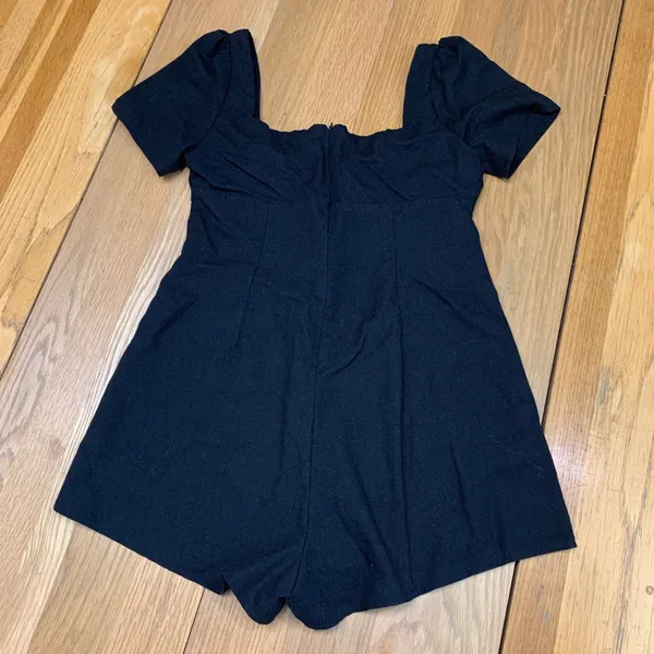 Princess‎ Polly Black Linen Blend Square Neck Puff Sleeve Romper Size US 4 - Image 4