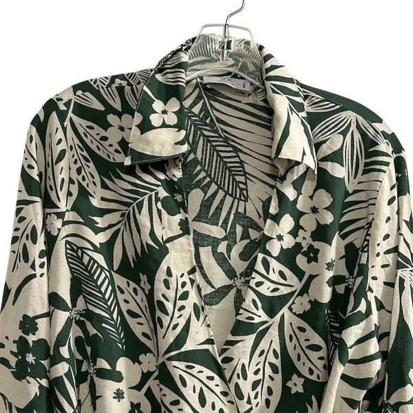 Stile Collection Women's Floral Wrap Blouse Green‎ V-Neck Long Sleeve S - Image 5