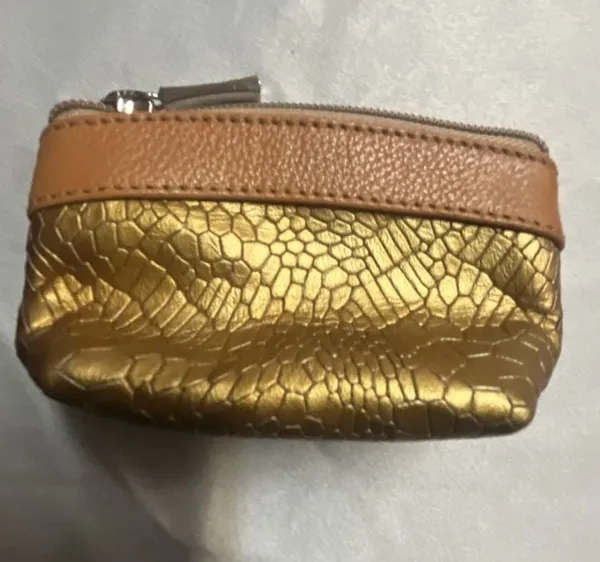 Gold Metallic Textured Leather Coin Purse - Image 2