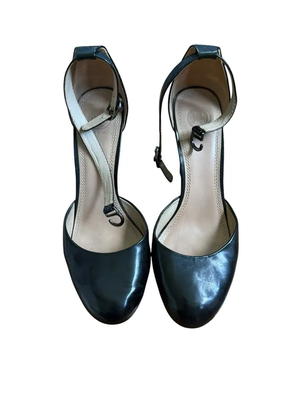 Tory Burch Black Leather Closed Round Toe Wedge Heels - Image 7