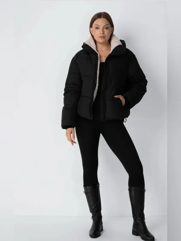 PUFFIT Women's Black Hooded Puffer Jacket - Cozy Short Winter Coat - Image 3