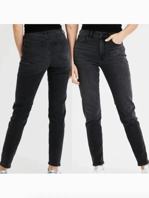 AMERICAN EAGLE AE Mom Jean Black Wash High Waisted High Rise Cropped Crop Ankle - Image 2