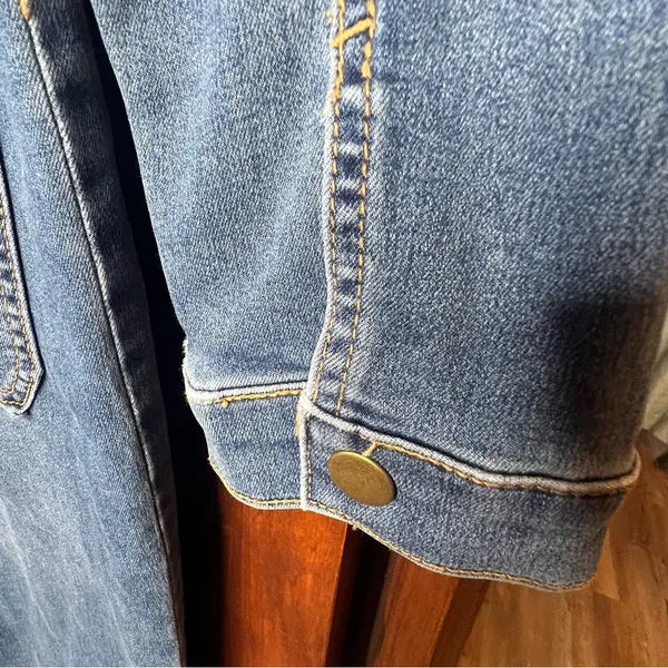 Free People Lennox Blue Denim Coverall Jumpsuit Zip Front Utility Fitted M - Image 5