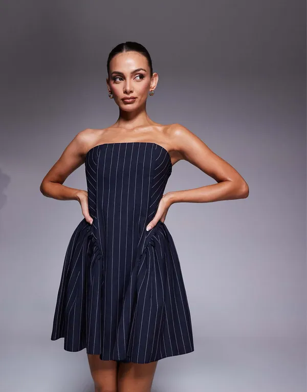 ASOS Pinstripe Bandeau Mini Dress - Size US 10 - Image 3
