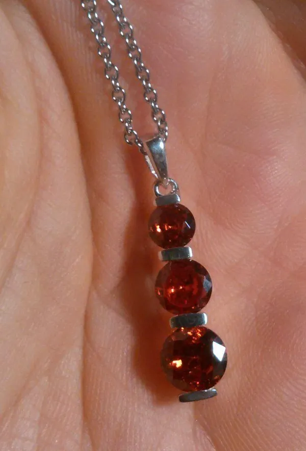 Simulated Red Diamond Sterling Silver Pendant Stainless Steel Necklace - Image 6