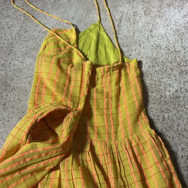 Free People Boho Sun Valley Midi Summer Dress Gauze Plaid Tiered OB1722085 XS‎ - Image 9