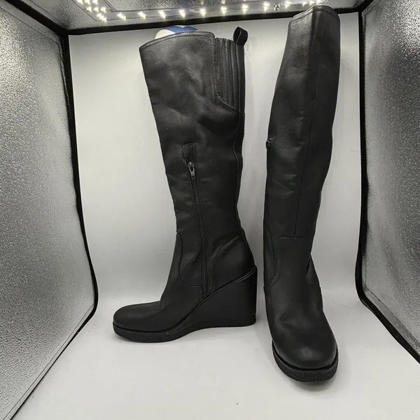 Zodiac Womens IGGY Faux Leather Knee-High Tall Wedge Boots‎ Shoes Sz 7.5 - Image 6