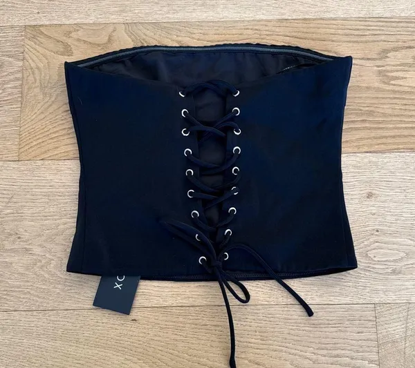 White Fox - Nightingale Strapless Lace Up Back Top in Black - Image 4