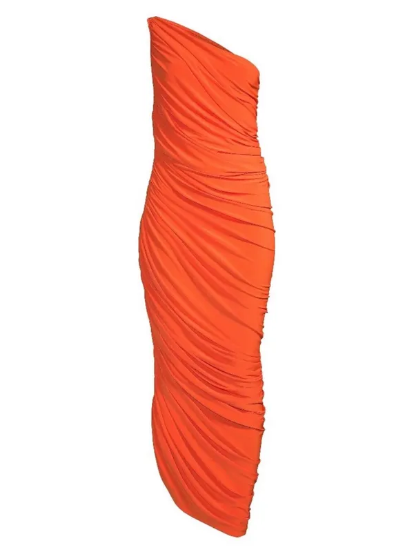 Norma Kamali Diana Ruched One-Shoulder Gown XXS Blood Orange Cocktail Party Chic - Image 4