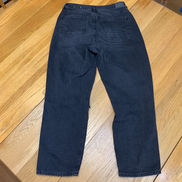 American Eagle Mom Straight‎ Distressed Jeans Washed Black Size 10 Regular Rip - Image 5