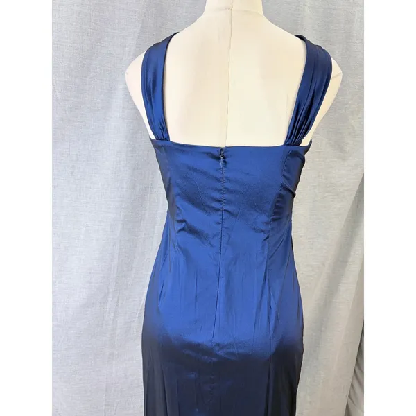 David Meister Sapphire Blue Jewel Embellished‎ Halter Mermaid Gown 4 - Image 6