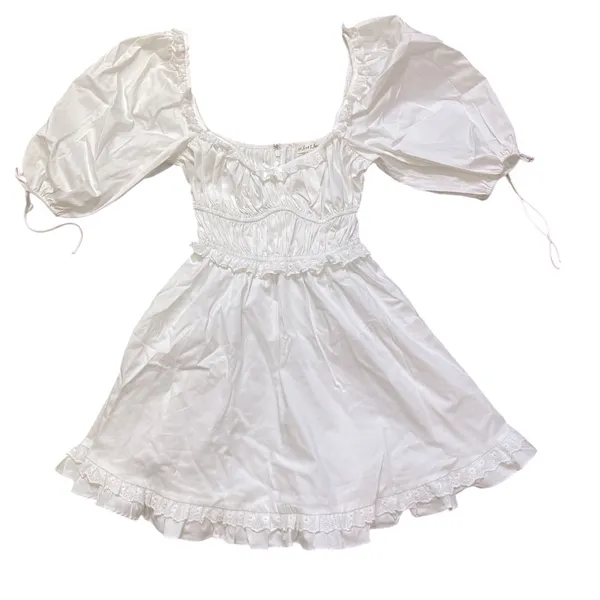 Graduation For Love And Lemons Jackson White Cottagecore Puff Sleeve Mini Dress - Image 4