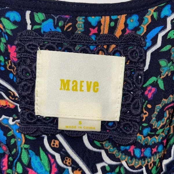 Anthropologie Maeve Women’s Paisley Long Sleeve V-Neck Dress Maplewood Blue Smal - Image 10