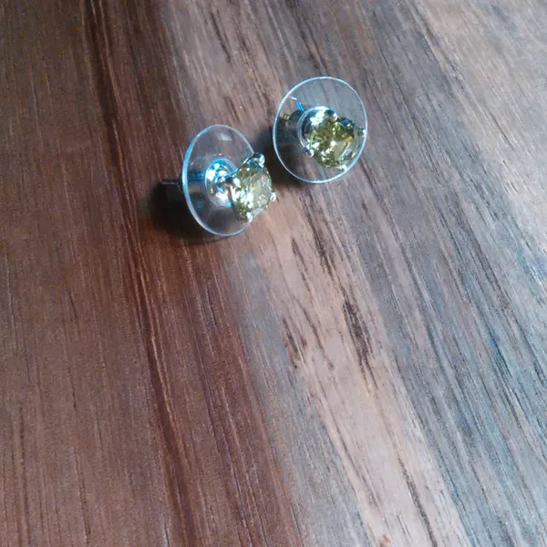 Peridot Color Simulated Diamond Sterling Silver Stud Earrings - Image 10