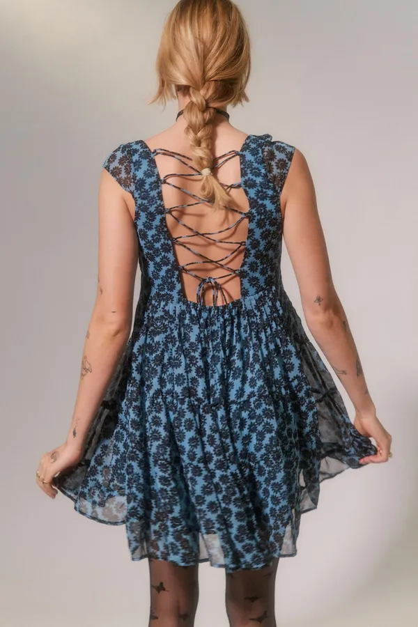 Justine Printed Lace-Up Mini Dress NWT - Image 3