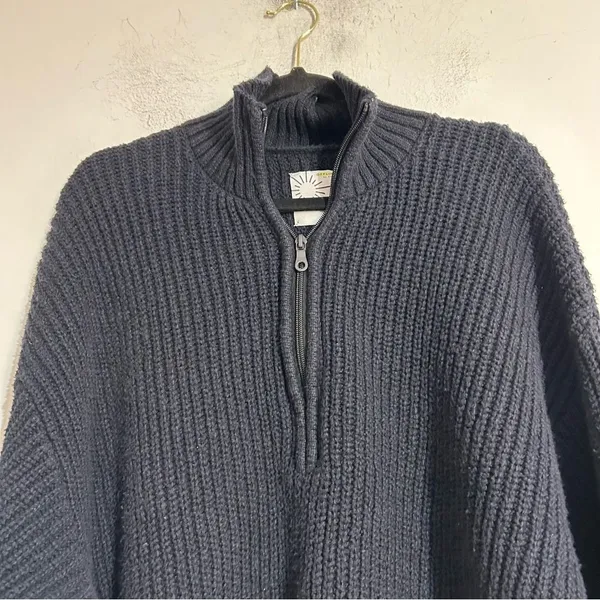 Aerie Offline Chillside Quarter Zip Sweater Cotton Black Large Cozy Loungewear - Image 8