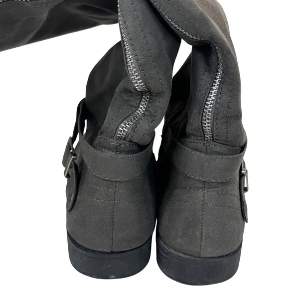 JustFab Carmona Over The Knee Boots Faux Suede Grey Moto Buckle‎ Women 10 Riding - Image 6