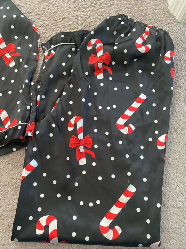 Woman’s Black Candy Cane Print Pajama Set - Image 3