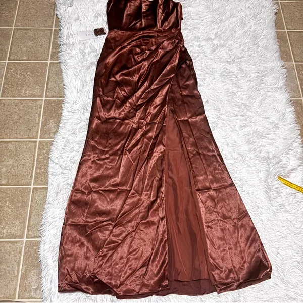 Azazie Chocolate Strapless Gown - Image 2